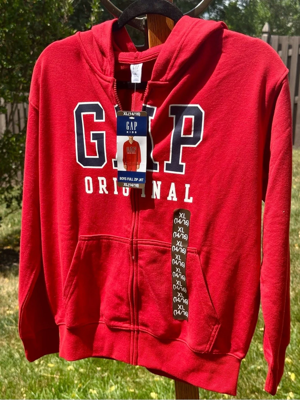 GAP Kids NWT Boys XL 14-16 Red Full Zip Hoodie Lightweight Sweatshirt Jacket